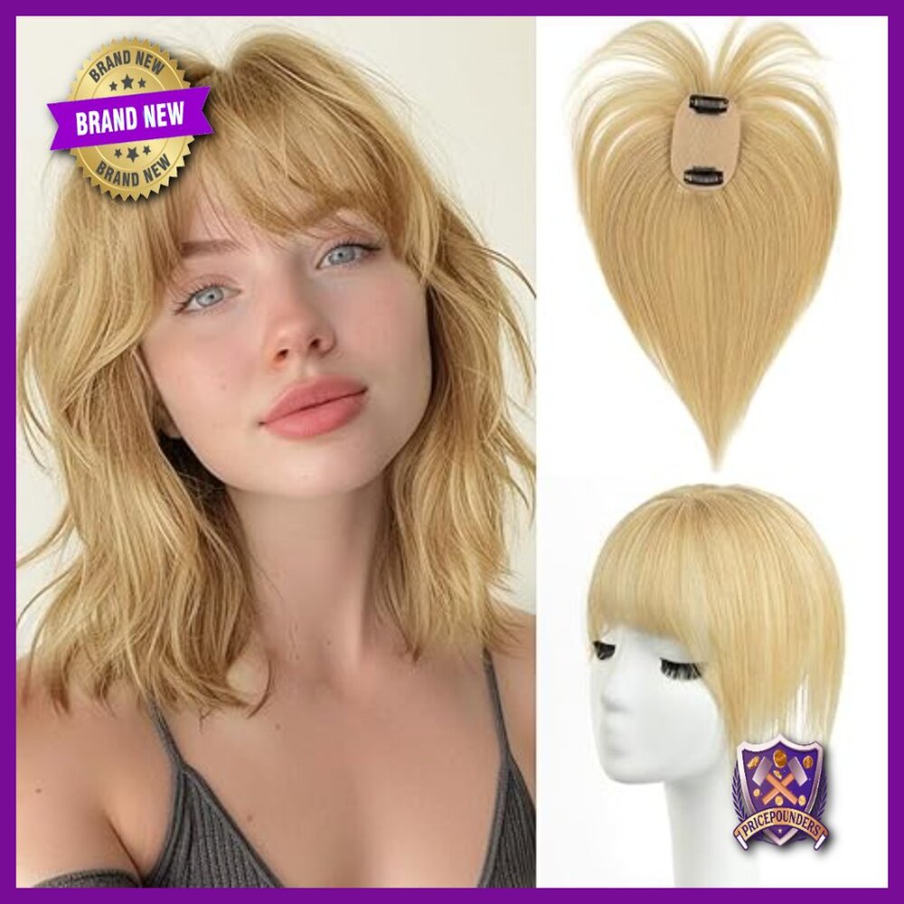 Real Human Hair Topper with Bangs for Thinning Hair, 14in Clip-in